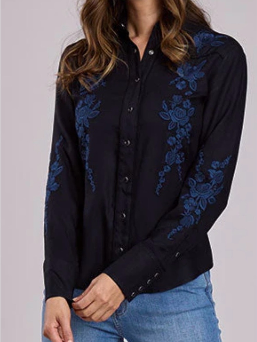 Stetson Women's L/S Retro Embroidered Western Twill Snap Shirt Sz XL